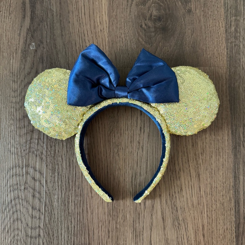Gold‎ Sequin Mouse Ears Headband Navy Blue Bow Disney Theme Park